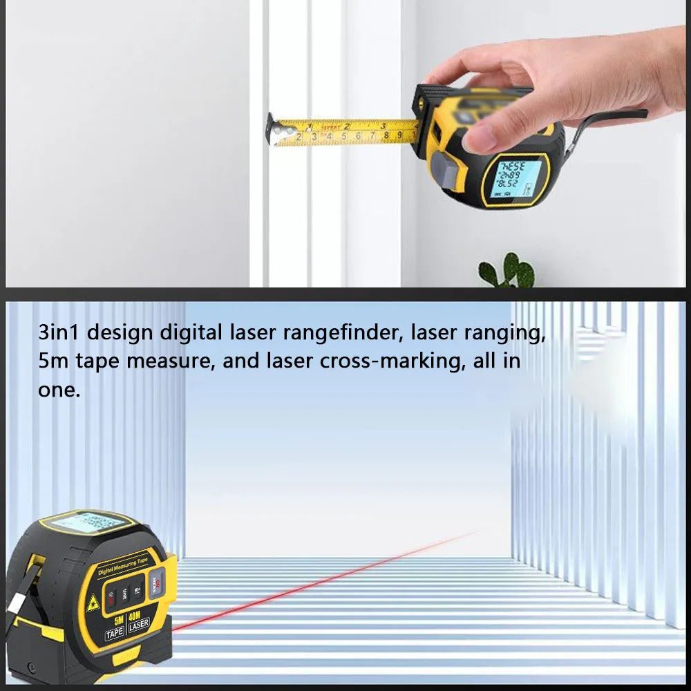 Cat Shop Boys - 3 in 1 Laser Rangefinder 5M Tape Measure Ruler LCD Display with Backlight Distance Meter Building Measurement Device