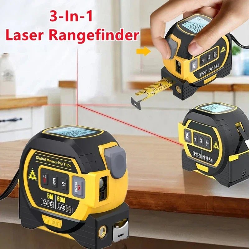 Cat Shop Boys - 3 in 1 Laser Rangefinder 5M Tape Measure Ruler LCD Display with Backlight Distance Meter Building Measurement Device