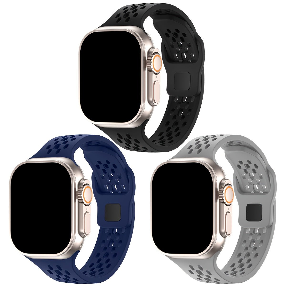 Cat Shop Boys - 3 Pack Silicone Sport Breathable Watch Band Silicone Strap For Apple Watch IWatch Series Ultra 2 SE 10 8 7 6 5 4 3 2 1 38mm 40mm 41mm 42mm 44mm 45mm 46mm 49mm