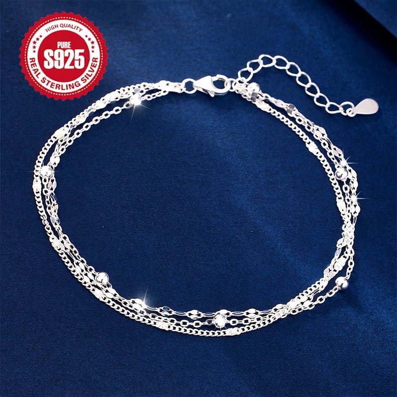 Cat Shop Boys - 3.1g 925 Sterling Silver Elegant Triple - Layered Bracelet for Women - Hypoallergenic, Classic, Silver - Plated Chain - Ideal for Music Festivals, Sunrise Parties - Thanksgiving & Christmas Gift, All Seasons