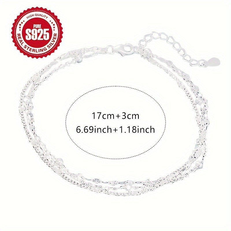 Cat Shop Boys - 3.1g 925 Sterling Silver Elegant Triple - Layered Bracelet for Women - Hypoallergenic, Classic, Silver - Plated Chain - Ideal for Music Festivals, Sunrise Parties - Thanksgiving & Christmas Gift, All Seasons