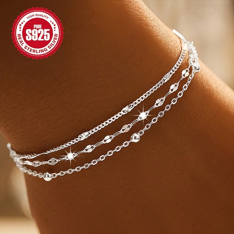 Cat Shop Boys - 3.1g 925 Sterling Silver Elegant Triple - Layered Bracelet for Women - Hypoallergenic, Classic, Silver - Plated Chain - Ideal for Music Festivals, Sunrise Parties - Thanksgiving & Christmas Gift, All Seasons