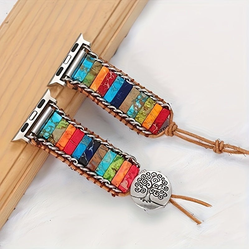 Cat Shop Boys - 7 Chakra Bohemia Natural Stone Artificial Leather Rope Watch Band For Apple Watch Band