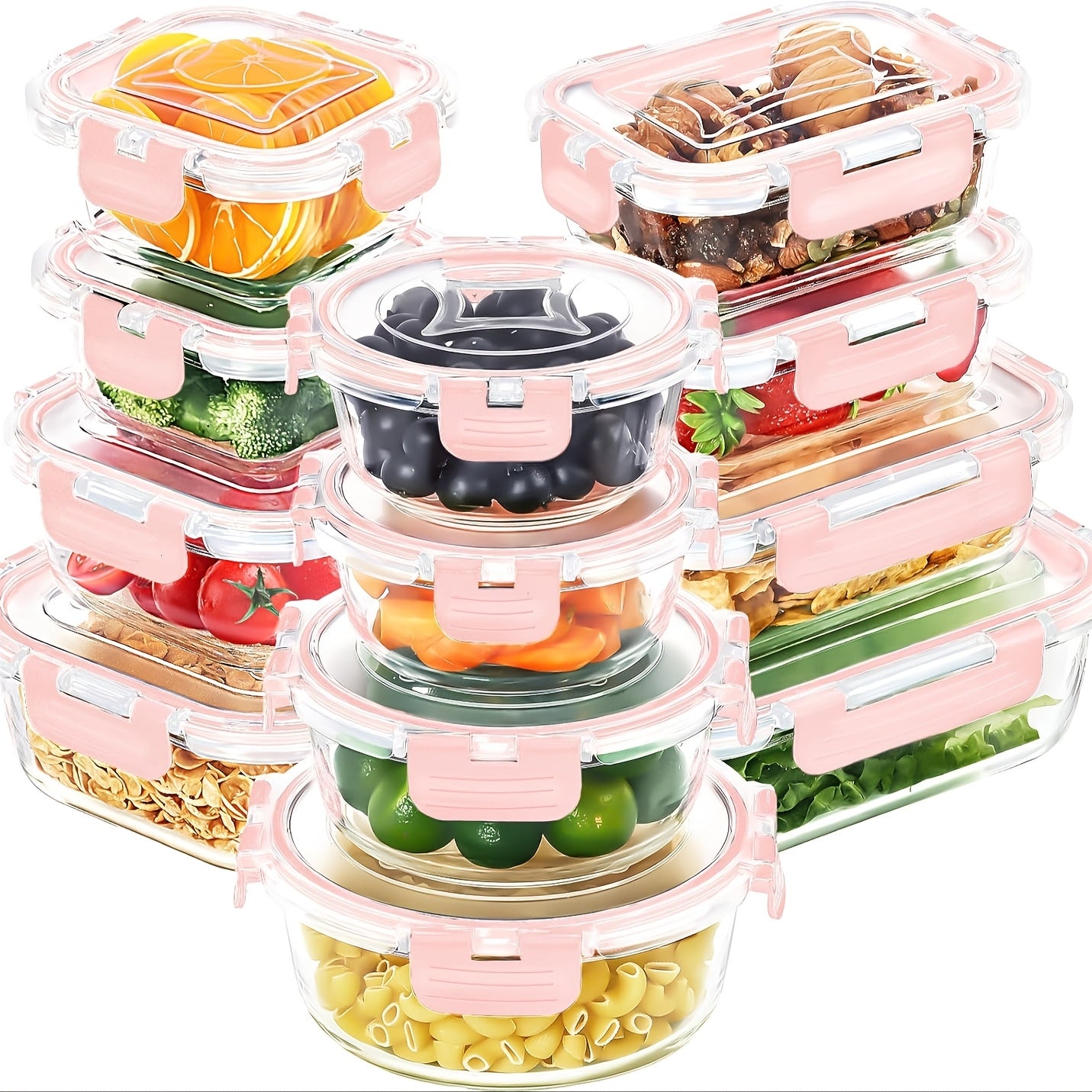 12pcs Glass Food Storage Containers with Lids, Meal Prep, Pantry Kitchen Storage Containers for Lunch, Leak Proof, Airtight Glass Lunch Bento Boxes for Microwave, Oven, Freezer And Dishwasher