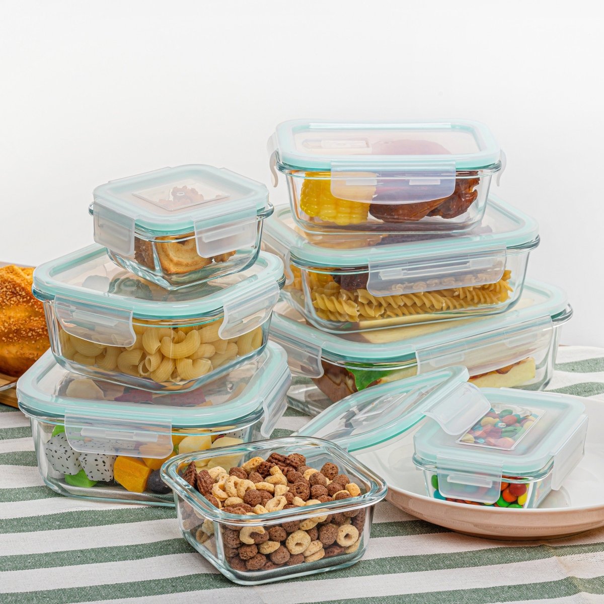 Cat Shop Boys - 8pcs Glass Food Storage Containers, Meal Prep, Airtight Bento Boxes with Leak Proof Locking Lids, for Microwave, Lunch Boxes, Oven, Freezer And Dishwasher, BPA Free