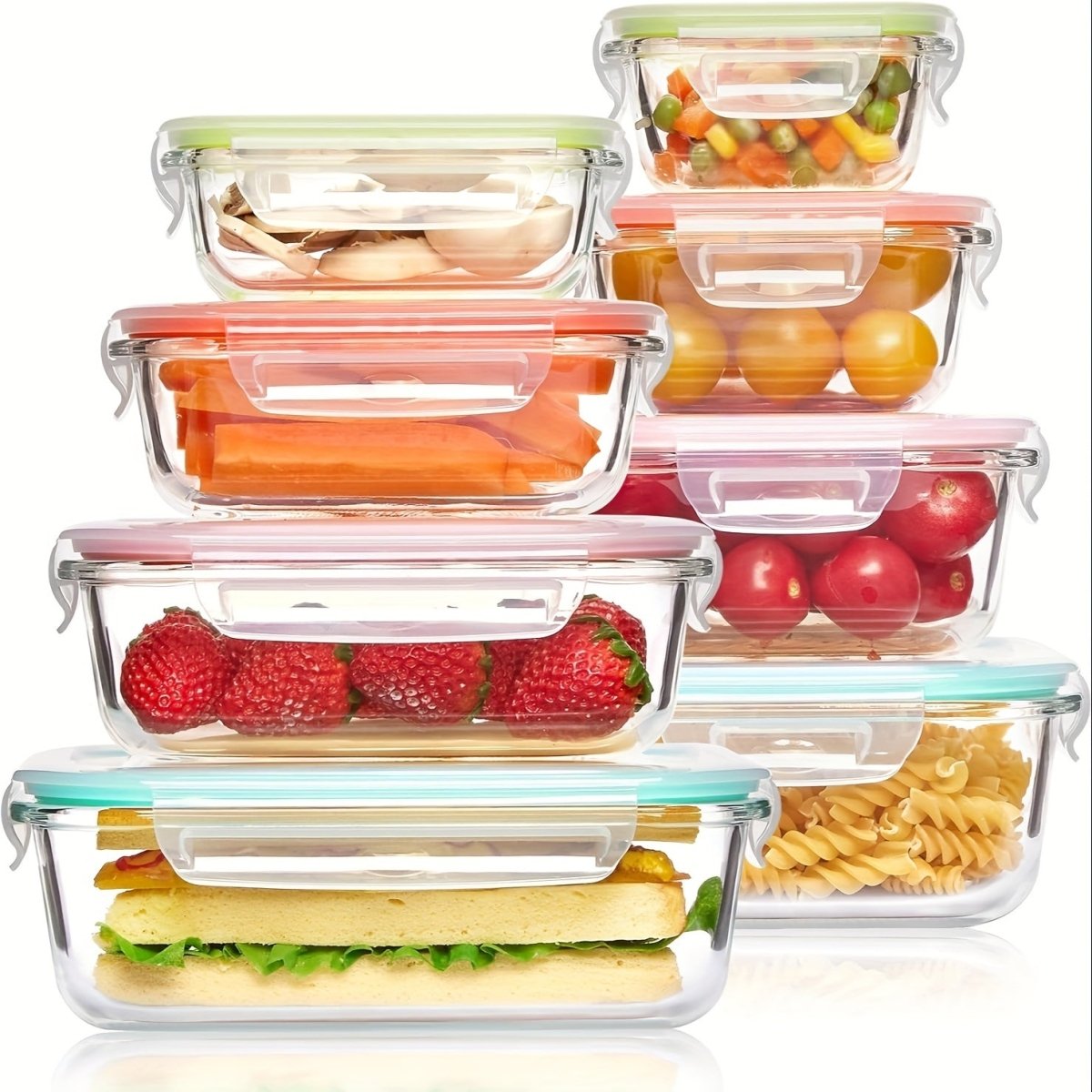 Cat Shop Boys - 8pcs Glass Food Storage Containers, Meal Prep, Airtight Bento Boxes with Leak Proof Locking Lids, for Microwave, Lunch Boxes, Oven, Freezer And Dishwasher, BPA Free