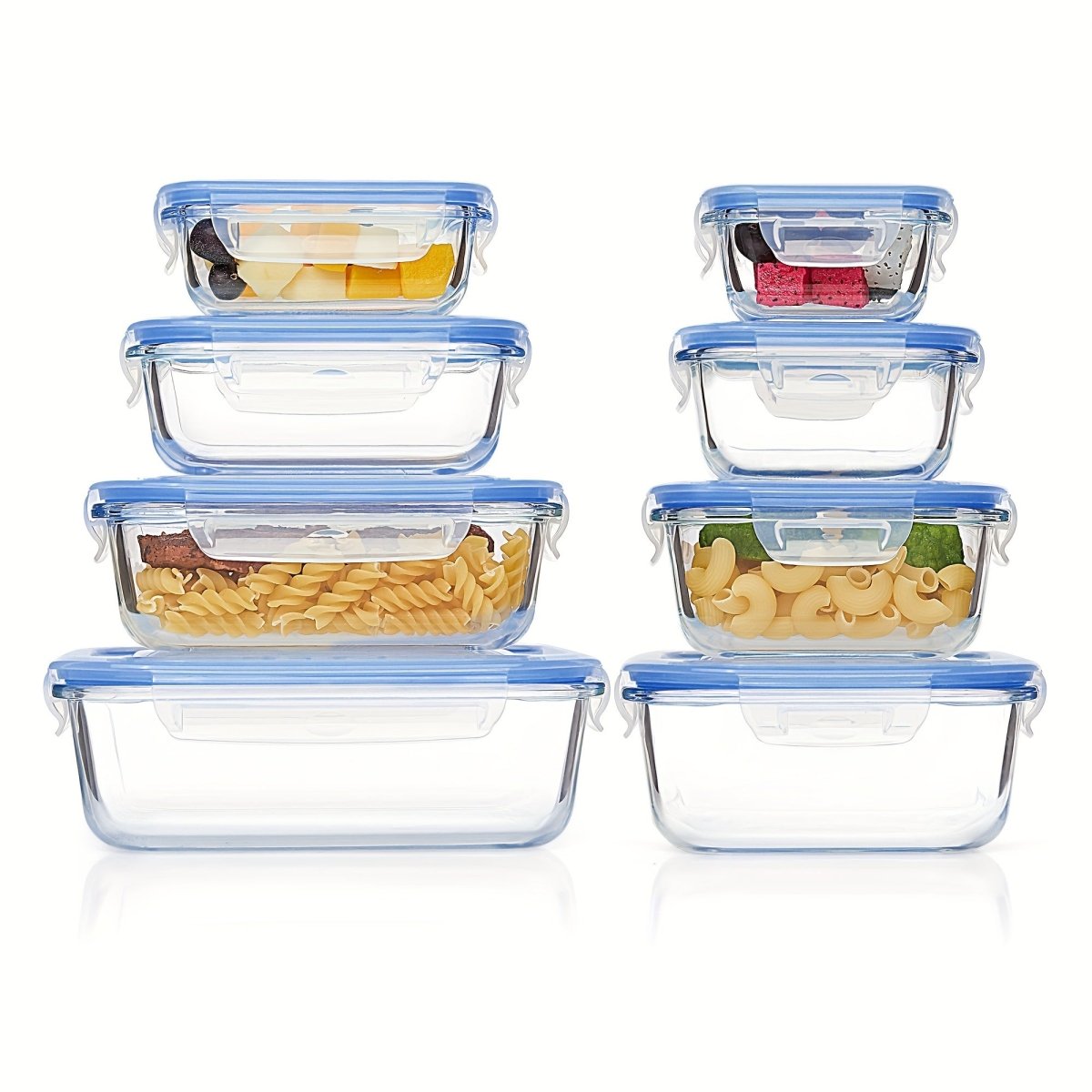 Cat Shop Boys - 8pcs Glass Food Storage Containers, Meal Prep, Airtight Bento Boxes with Leak Proof Locking Lids, for Microwave, Lunch Boxes, Oven, Freezer And Dishwasher, BPA Free