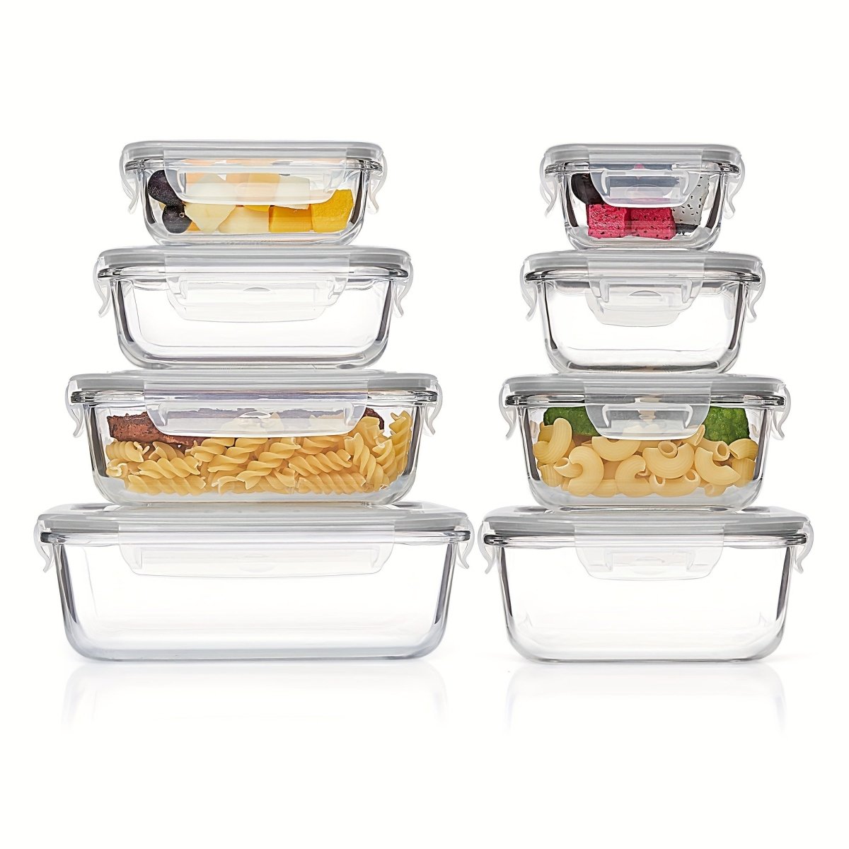 Cat Shop Boys - 8pcs Glass Food Storage Containers, Meal Prep, Airtight Bento Boxes with Leak Proof Locking Lids, for Microwave, Lunch Boxes, Oven, Freezer And Dishwasher, BPA Free