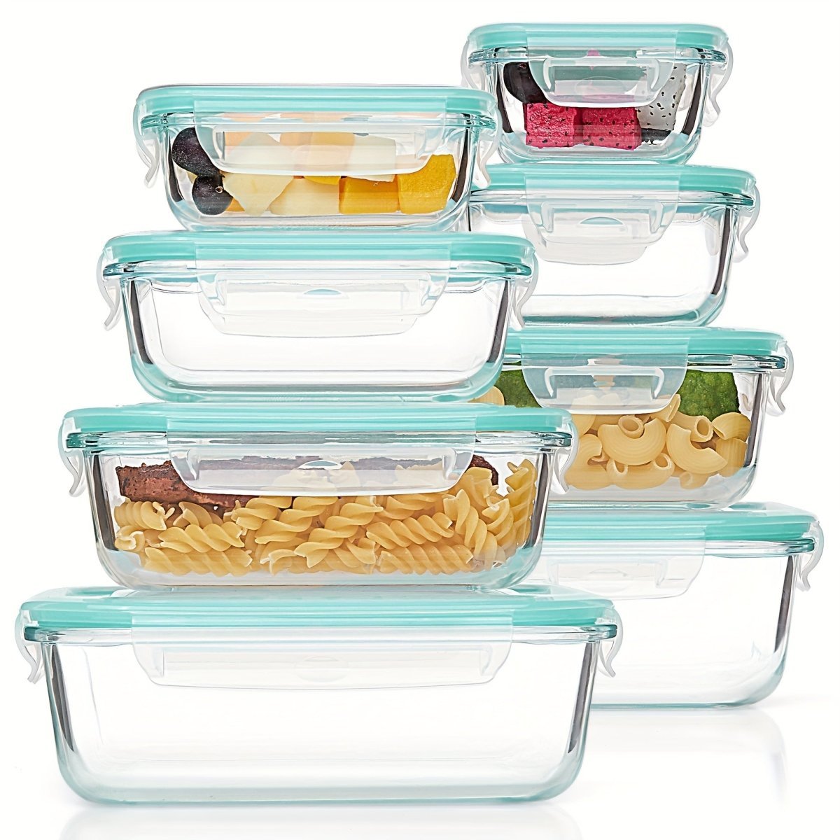 Cat Shop Boys - 8pcs Glass Food Storage Containers, Meal Prep, Airtight Bento Boxes with Leak Proof Locking Lids, for Microwave, Lunch Boxes, Oven, Freezer And Dishwasher, BPA Free