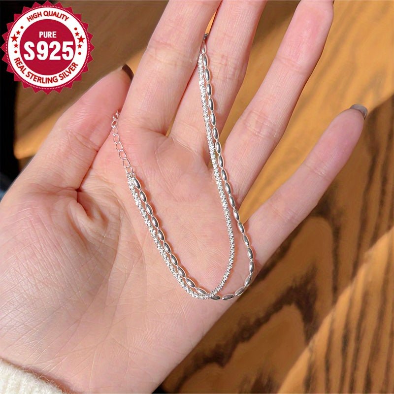 Cat Shop Boys - 925 Pure Silvery Low Allergy Rice Grain Milky Way Double Layer Bracelet Sparkling Stackable Hand Ornament Suitable for All Occasions Christmas Gift 3.5g