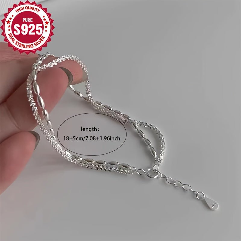 Cat Shop Boys - 925 Pure Silvery Low Allergy Rice Grain Milky Way Double Layer Bracelet Sparkling Stackable Hand Ornament Suitable for All Occasions Christmas Gift 3.5g