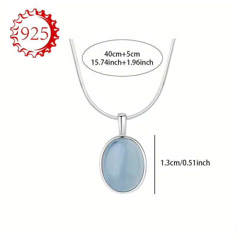 Cat Shop Boys - 925 Silver Low Allergy Necklace, One Pack, Women's Aquamarine Moonstone Necklace, Small Design, High - end Oval Pendant, Clavicle Chain, Gift for Couples, Best Friends, Daily Wedding Banquet, Beach Vacation, Thanksgiving, Chris