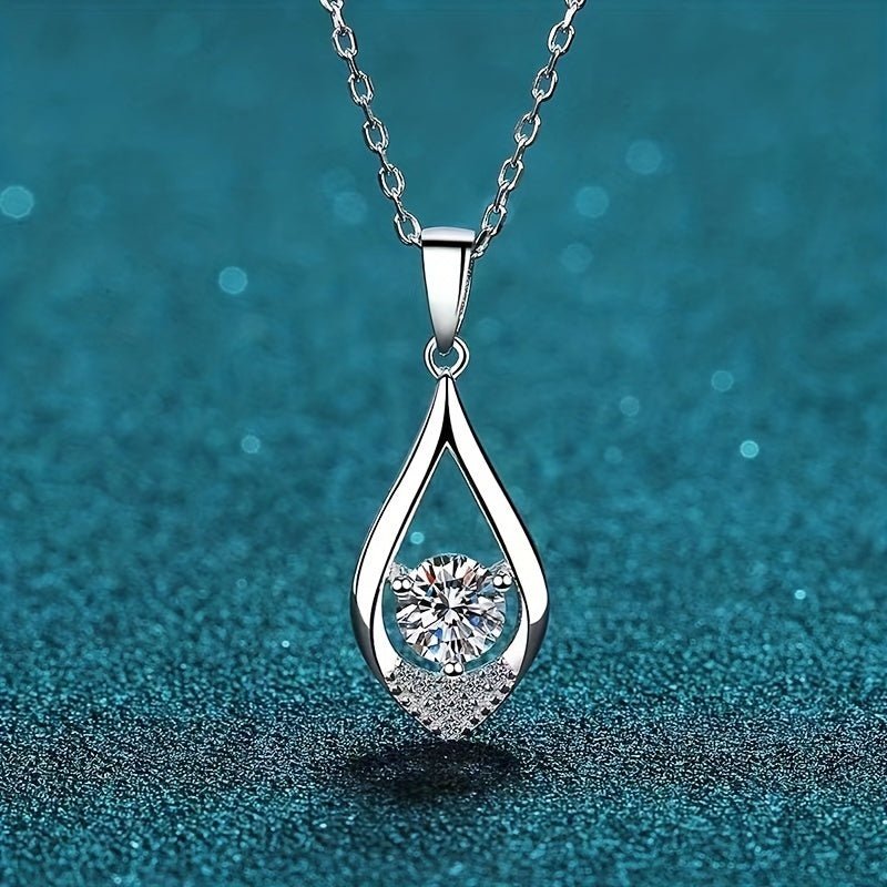 Cat Shop Boys - 925 Silver Moissanite Water Drop Pendant Necklace and Clavicle Chain, White Artifact, Gift for Mother, Grandma, Wife, Girlfriend, Daughter, Mother's Day, Anniversary, Birthday