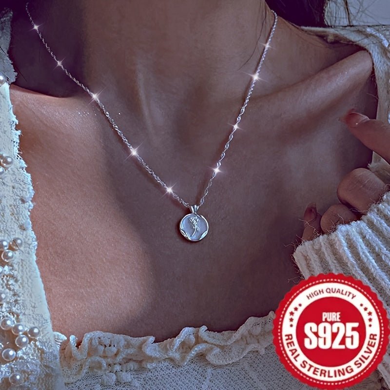 Cat Shop Boys - 925 Sterling Silver Rose Round Brand Necklace For Women, Low Allergy, Light Luxury, Niche Design, High - end Clavicle Chain, Fashionable And Versatile Necklace, Especially Suitable For Jewelry Gifts For Women On Valentine's Day