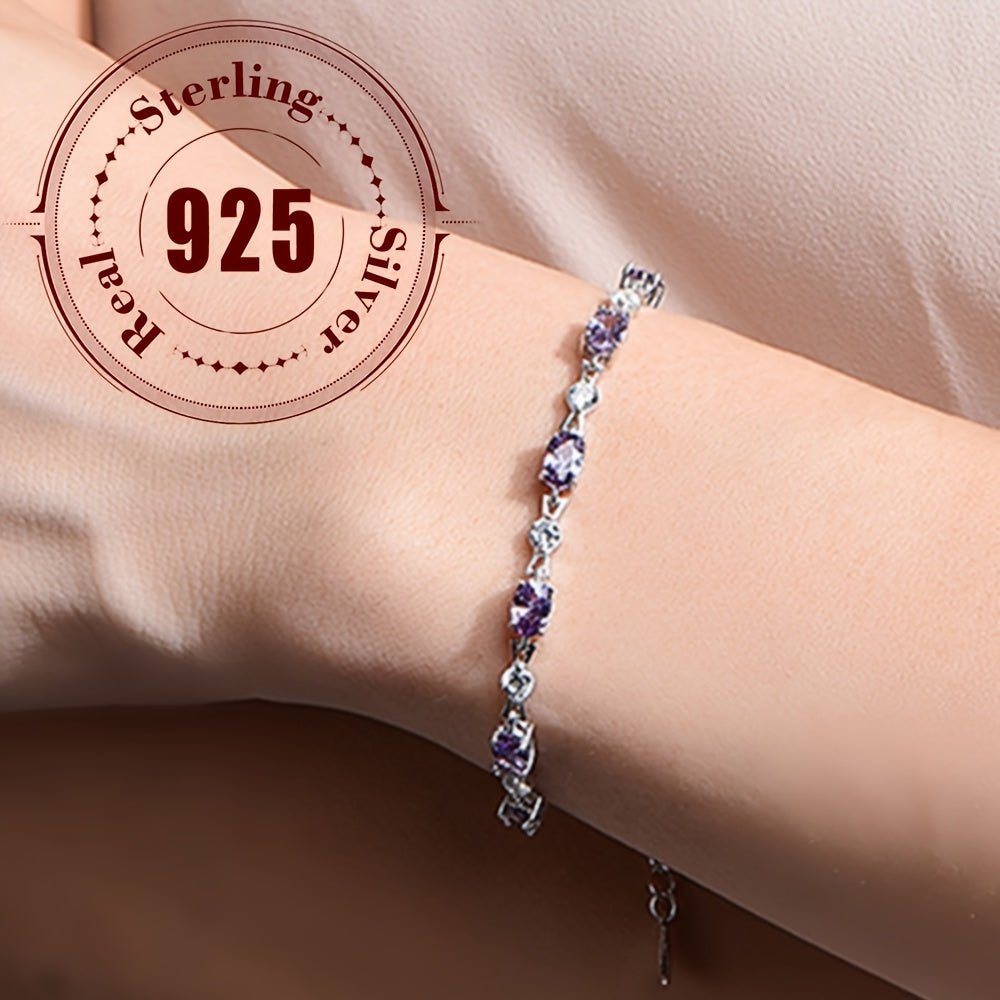 Cat Shop Boys - 925 Sterling Silvery Bracelet Set with Purple Natural Stones, Elegant and Sexy Style, Exquisite Women's Jewelry Gift