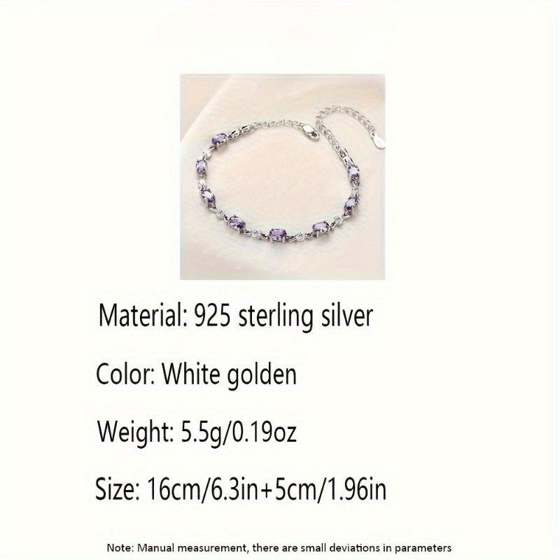 Cat Shop Boys - 925 Sterling Silvery Bracelet Set with Purple Natural Stones, Elegant and Sexy Style, Exquisite Women's Jewelry Gift