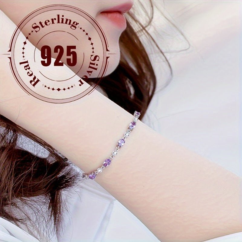 Cat Shop Boys - 925 Sterling Silvery Bracelet Set with Purple Natural Stones, Elegant and Sexy Style, Exquisite Women's Jewelry Gift