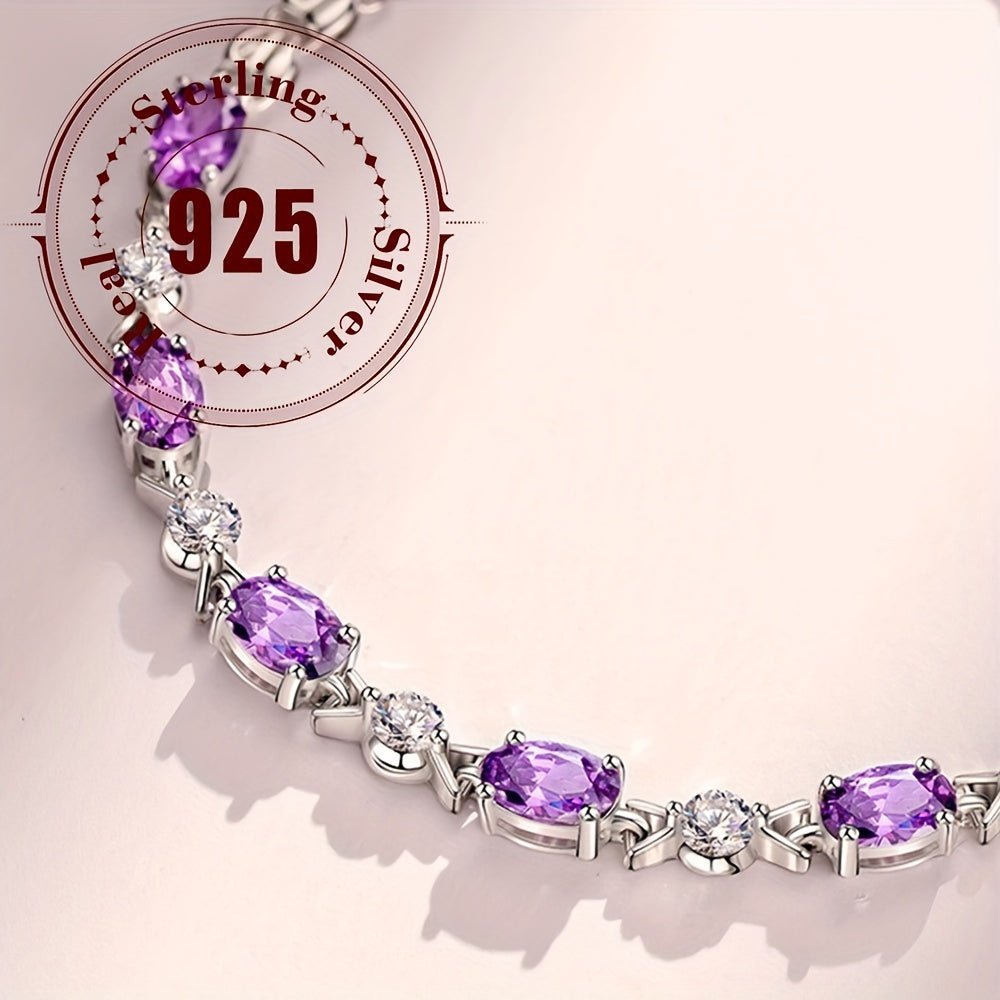 Cat Shop Boys - 925 Sterling Silvery Bracelet Set with Purple Natural Stones, Elegant and Sexy Style, Exquisite Women's Jewelry Gift