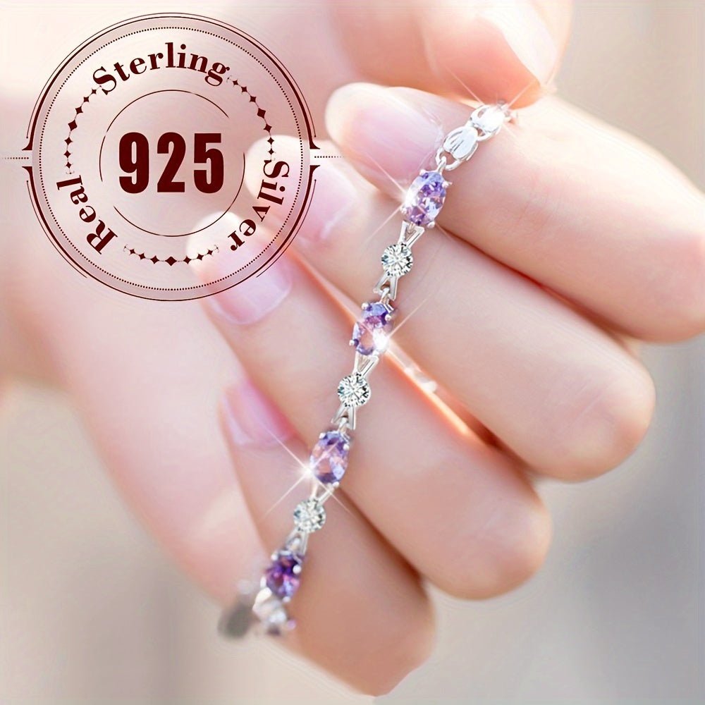 Cat Shop Boys - 925 Sterling Silvery Bracelet Set with Purple Natural Stones, Elegant and Sexy Style, Exquisite Women's Jewelry Gift