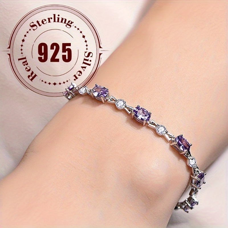 Cat Shop Boys - 925 Sterling Silvery Bracelet Set with Purple Natural Stones, Elegant and Sexy Style, Exquisite Women's Jewelry Gift