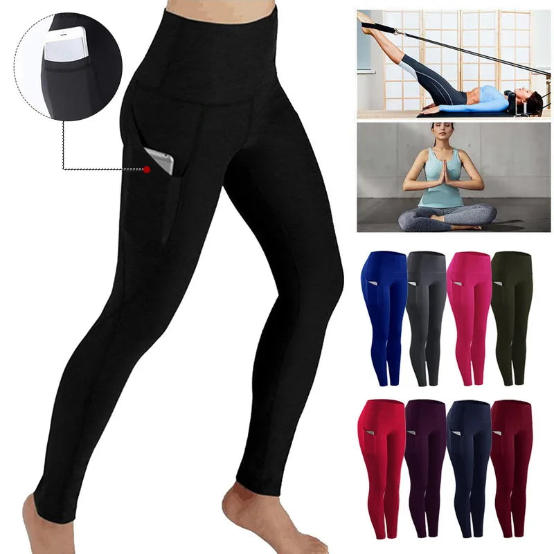 High Waist Elastic Workout Women Yoga Leggings Tummy Control Ruched Booty With Pocket Pants Seamless Gym Compression Tights