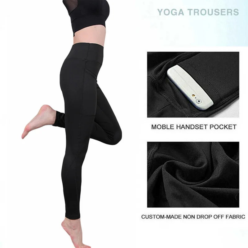 High Waist Elastic Workout Women Yoga Leggings Tummy Control Ruched Booty With Pocket Pants Seamless Gym Compression Tights