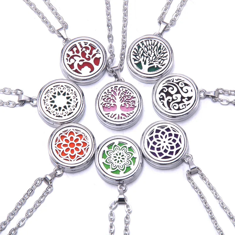 Cat Shop Boys - New Tree Of Life Aromatherapy Necklace Stainless Steel Essential Oil Diffuser Amulet Perfume Locket Pendant Women Jewelry Gift