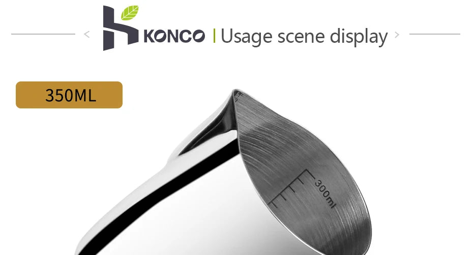 KONCO Inner Scale Espresso Coffee Milk Frothing Pitcher Stainless Steel Creamer Macchiato Cappuccino Latte Art Maker Pitcher Cup