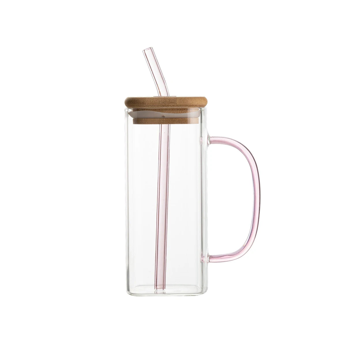 1PC 400ml Square Glass Mug With Lid Straw Heat Resistant Ice Coffee Mug Drinkware Glass