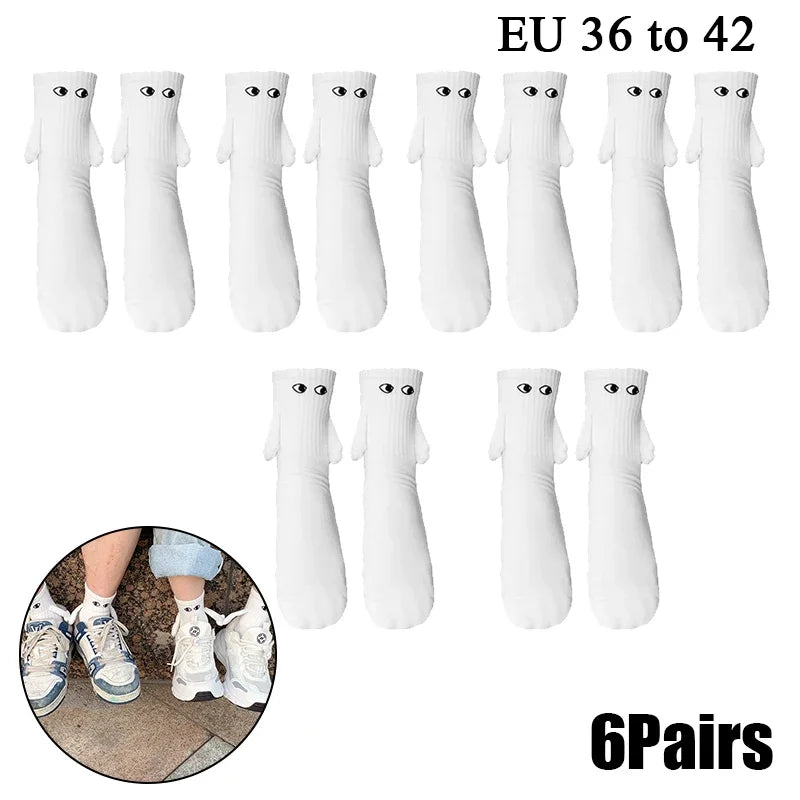 Cat Shop Boys - 2 Pairs Magnetic Socks with Hands Women Men Fashion Black White Funny Cute Cartoon Eyes Couple Mid - tube Socks for Gifts