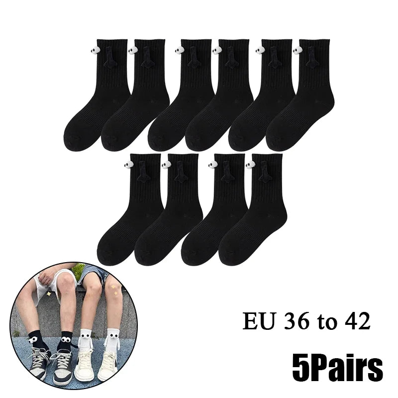 Cat Shop Boys - 2 Pairs Magnetic Socks with Hands Women Men Fashion Black White Funny Cute Cartoon Eyes Couple Mid - tube Socks for Gifts