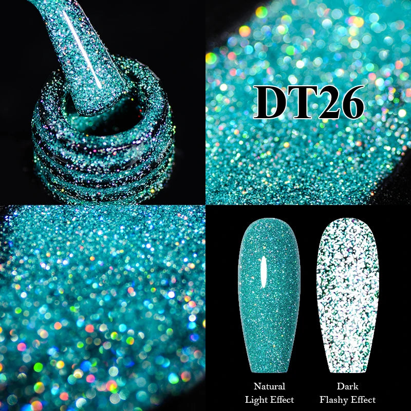 MEET ACROSS 7ml Snowflake White Gel Nail Polish Glitter Snow Sequin Soak Off UV Gel Nail Art Manicure DIY Nail Supplies Varnish