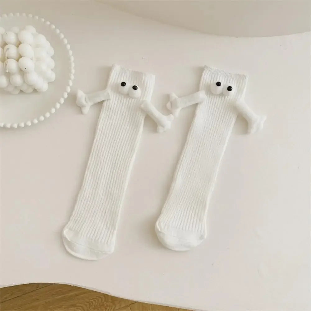 Cat Shop Boys - 2 Pairs Magnetic Socks with Hands Women Men Fashion Black White Funny Cute Cartoon Eyes Couple Mid - tube Socks for Gifts