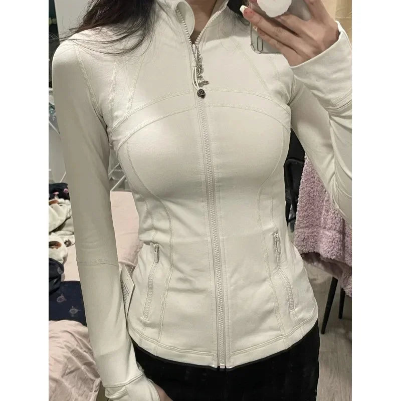 Y2K striped solid color yoga clothes for women autumn slim zipper sports running street fashion retro fitness tops 2024 hot sale