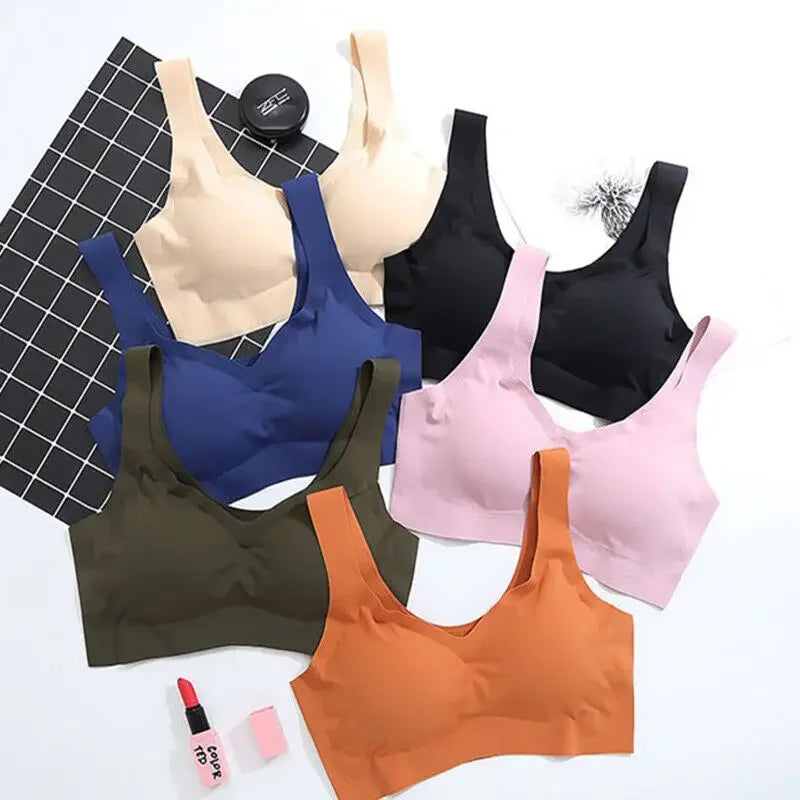 New Women Ice Silk Seamless Bra Removable Chest Pad Lifting Bralette Underwear No Steel Ring Breathable Push Up Yoga Vest Bras