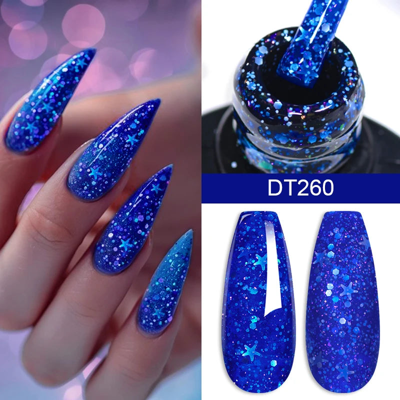 MEET ACROSS 7ml Snowflake White Gel Nail Polish Glitter Snow Sequin Soak Off UV Gel Nail Art Manicure DIY Nail Supplies Varnish