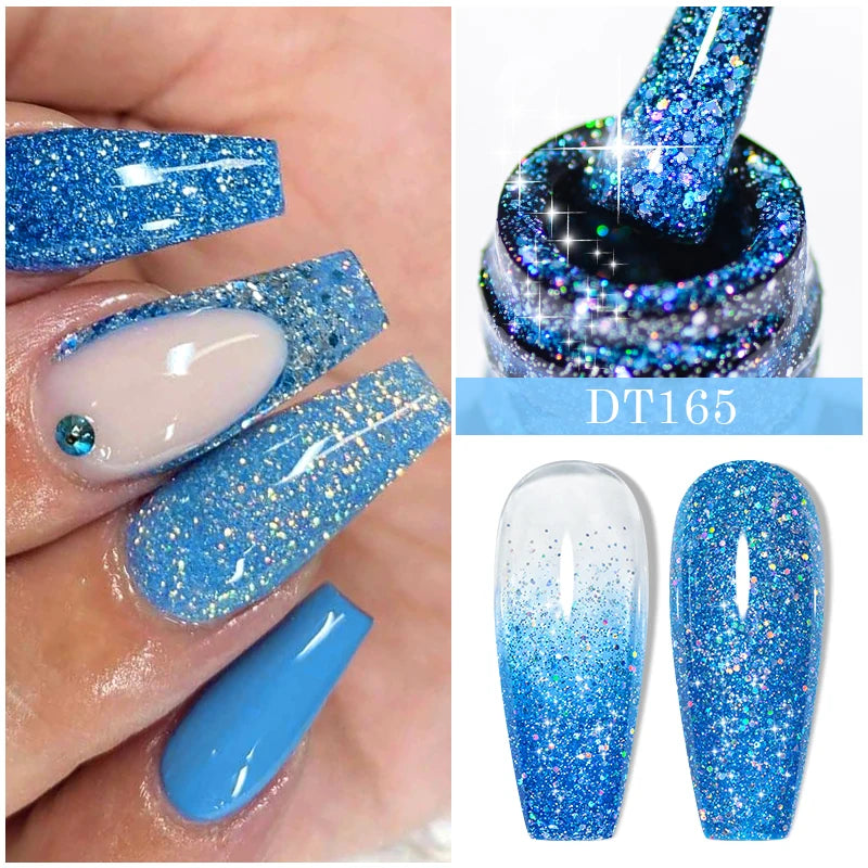 MEET ACROSS 7ml Snowflake White Gel Nail Polish Glitter Snow Sequin Soak Off UV Gel Nail Art Manicure DIY Nail Supplies Varnish