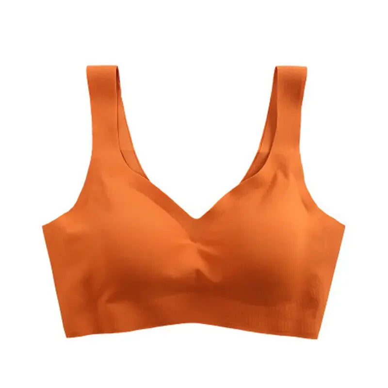 New Women Ice Silk Seamless Bra Removable Chest Pad Lifting Bralette Underwear No Steel Ring Breathable Push Up Yoga Vest Bras