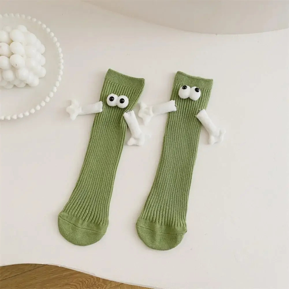 Cat Shop Boys - 2 Pairs Magnetic Socks with Hands Women Men Fashion Black White Funny Cute Cartoon Eyes Couple Mid - tube Socks for Gifts