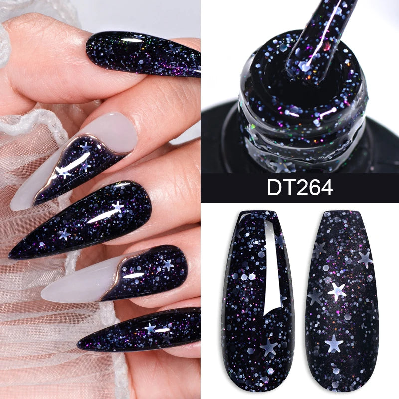 MEET ACROSS 7ml Snowflake White Gel Nail Polish Glitter Snow Sequin Soak Off UV Gel Nail Art Manicure DIY Nail Supplies Varnish