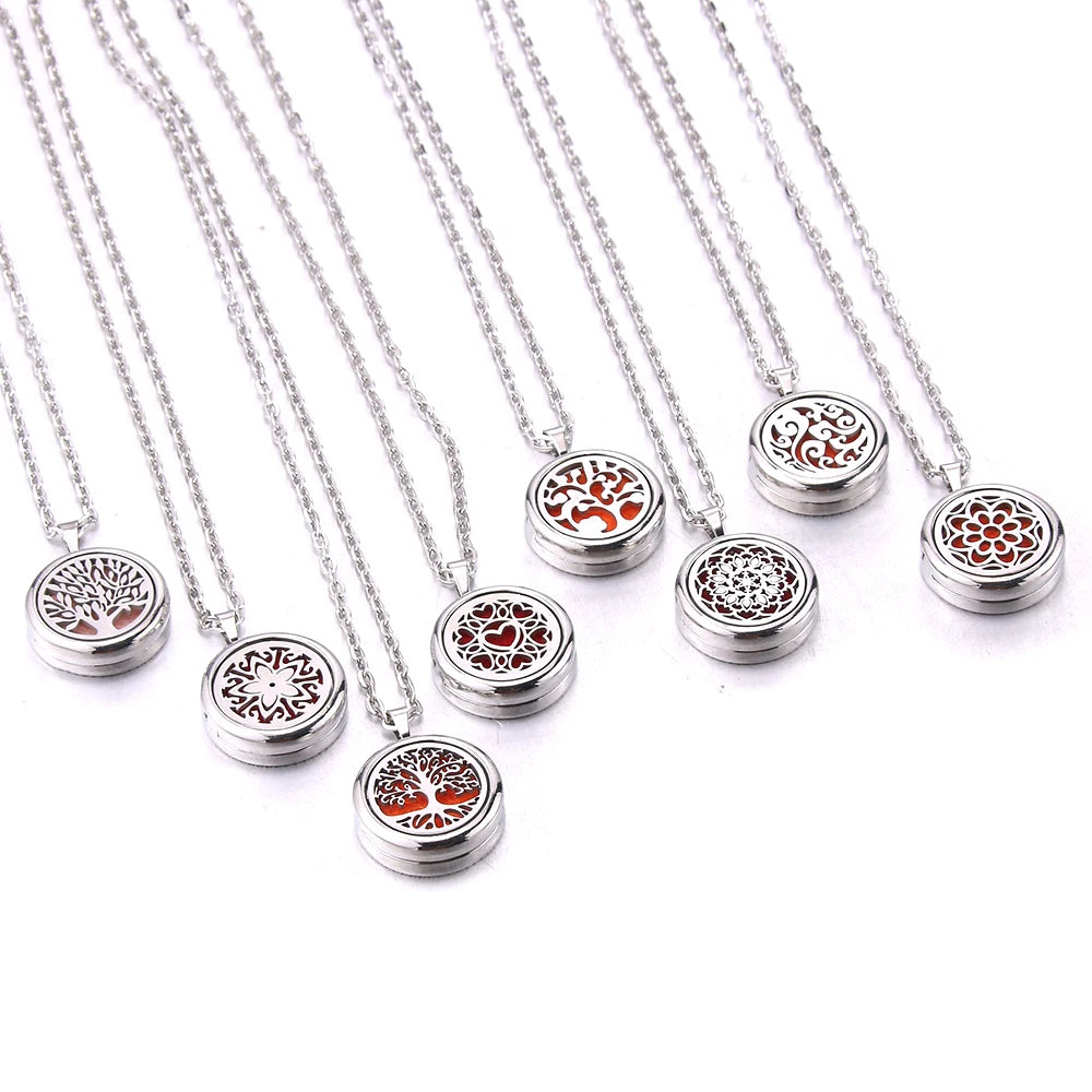 Cat Shop Boys - New Tree Of Life Aromatherapy Necklace Stainless Steel Essential Oil Diffuser Amulet Perfume Locket Pendant Women Jewelry Gift