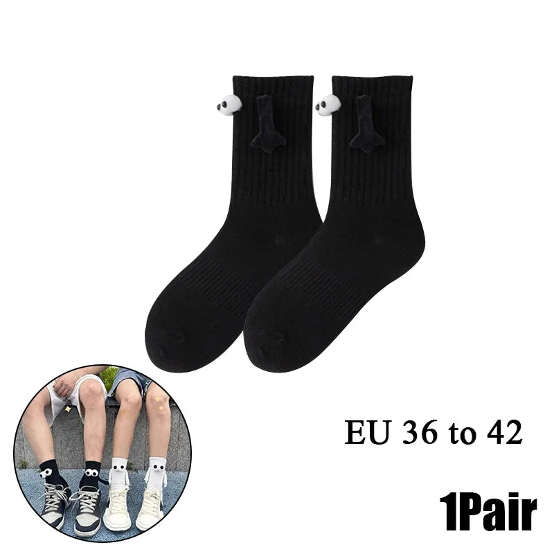 Cat Shop Boys - 2 Pairs Magnetic Socks with Hands Women Men Fashion Black White Funny Cute Cartoon Eyes Couple Mid - tube Socks for Gifts