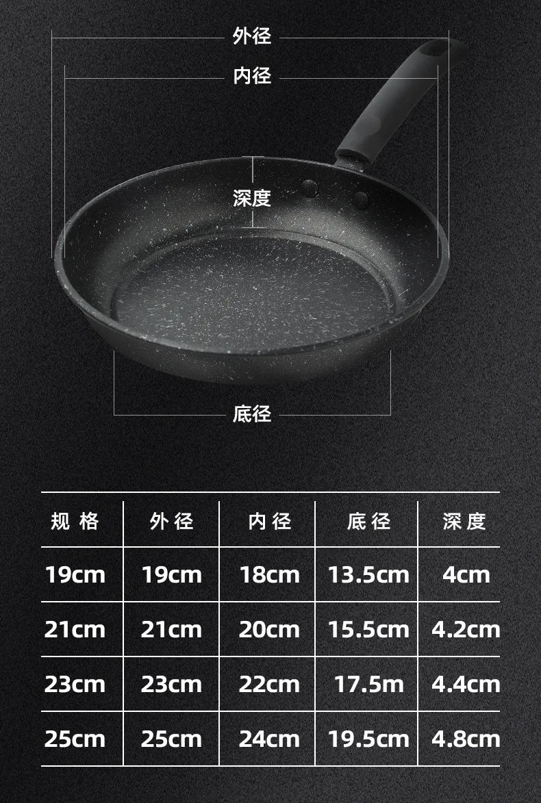 Durable Stone Frying Pan19/21/23/25cm Wok Non-stick Pan Skillet Cauldron Induction Cooker Pans Pancake Egg Gas Stove Home