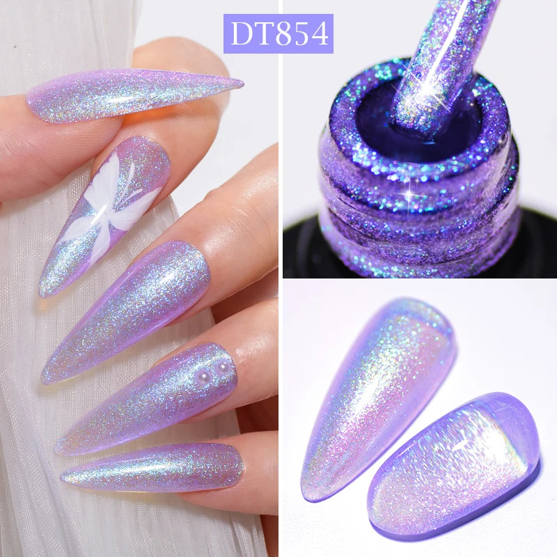 MEET ACROSS 7ml Snowflake White Gel Nail Polish Glitter Snow Sequin Soak Off UV Gel Nail Art Manicure DIY Nail Supplies Varnish