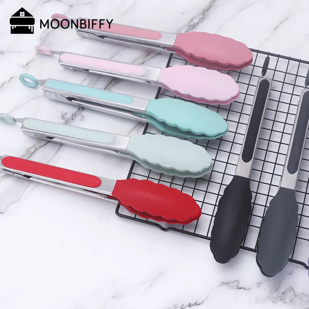 7/9/12 Inch Silicone Food Tong Stainless Steel Tongs Silicone Non-slip Cooking Clamp BBQ Salad Tools Grill Kitchen Accessories