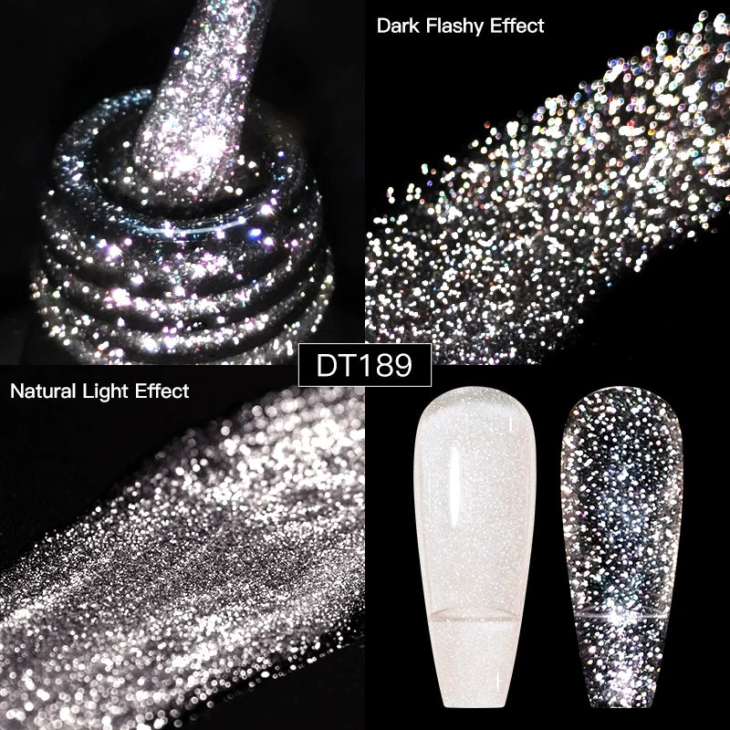 MEET ACROSS 7ml Snowflake White Gel Nail Polish Glitter Snow Sequin Soak Off UV Gel Nail Art Manicure DIY Nail Supplies Varnish