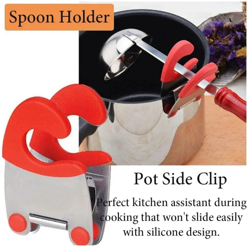 Stainless Steel Pot Spoon Holder Easy Pot Fixed Clamp  For Spoon Rest Silicone And Anti Scald Grip  Kitchen Accessories Tools