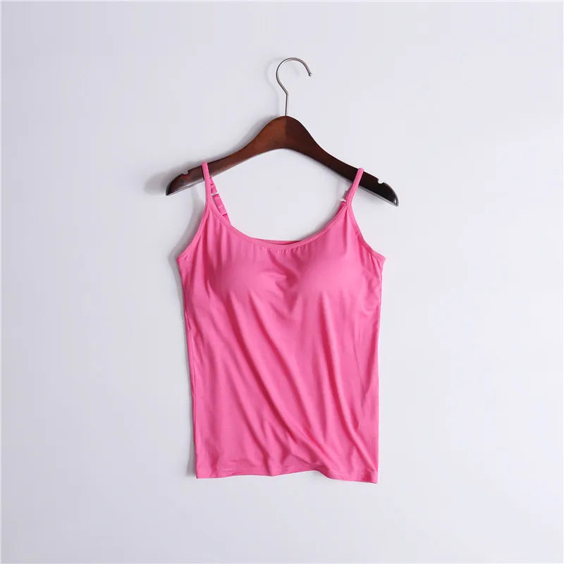 Sexy Tank With built-in bra Stretchy tight underwear no steel ring corset sling Sleeveless yoga sports casual T-shirt