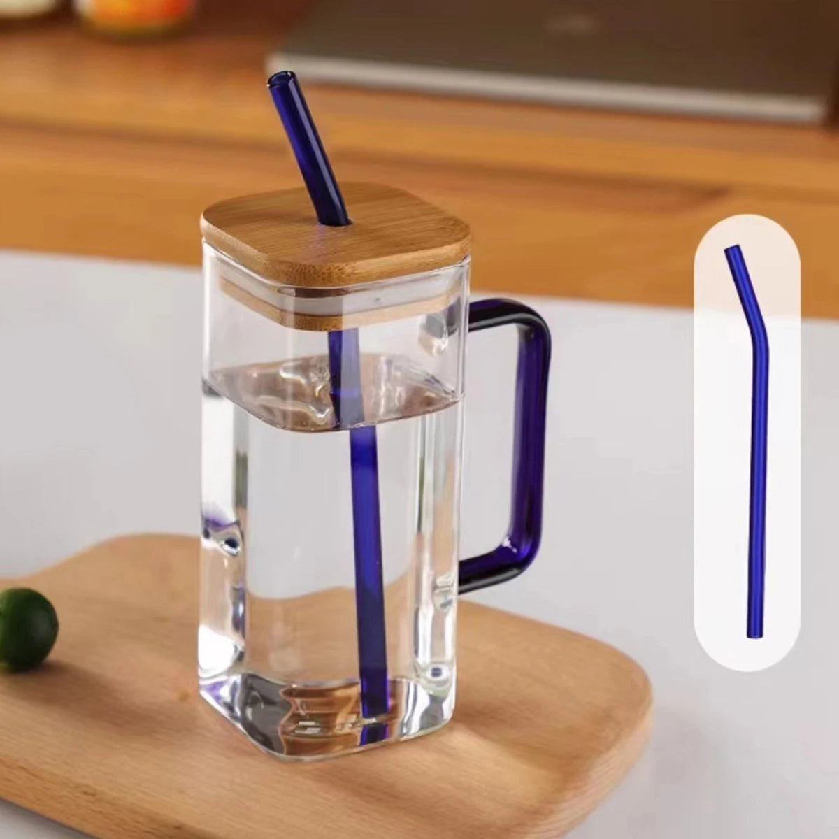 1PC 400ml Square Glass Mug With Lid Straw Heat Resistant Ice Coffee Mug Drinkware Glass