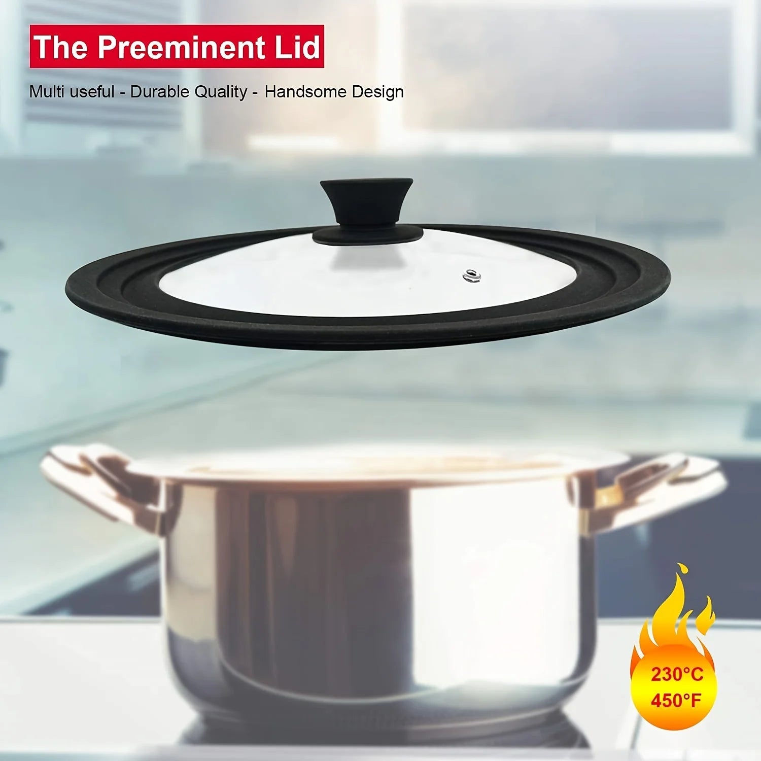 Universal Lid For Pots Pans And Skillets Tempered Glass With Heat Resistant Silicone Rim Easy Cleaning and Safe Cooking